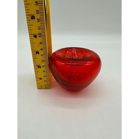 Glass Art Apple Paperweight Hand Blown 3” Clear Red Glass Polished Bottom - Picture 5 of 8